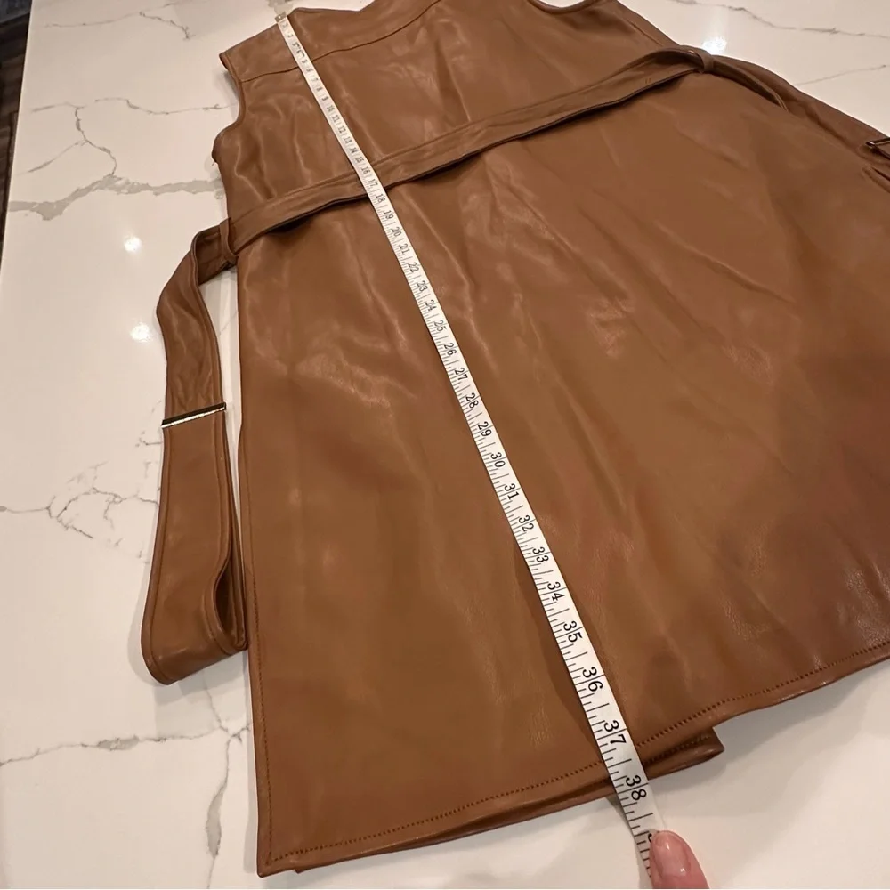Marc New York Vegan Faux Leather Sleeveless Duster Cardigan Womens Size XS Brown